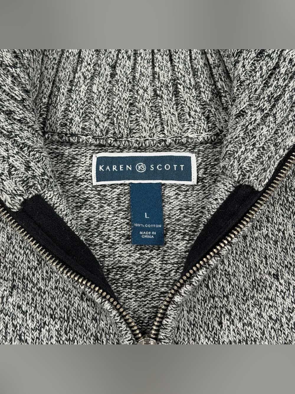 Karen Scott Women's Sweater Large L 100% Cotton Striped Grey White Black Knit - Picture 4 of 9